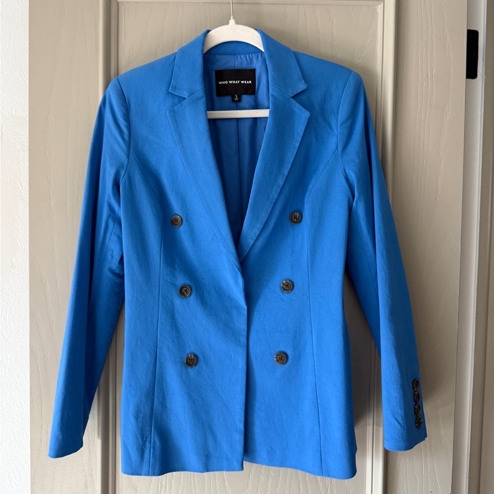 Who What Wear Vibrant Blue Double-Breasted Blazer